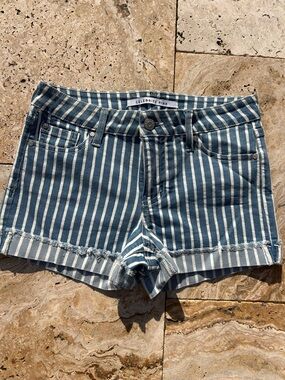 Celebrity Pink Blue & White Striped Denim Cutoff Shorts